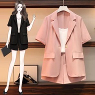 Women 3 Peices Set Blazer Jacket Outerwear + Flare Pants Plus Size Korean Bf Style Baggy Top