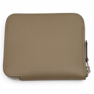 全新★愛馬仕 Azap Compact Silk In Etoupe Veau Epsom Silver Hardware Round Zip Wallet Coin Case Stamp Stabl