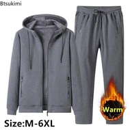 2024 Autumn Winter New Men Sets Men's Fashion Plus Fleece Thickened Warm Pure Cotton Hooded Sportwea