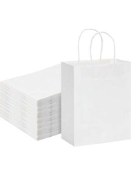 1入組手提式小禮品袋，尺寸為5.9x3.14x8.26英寸，採用白色牛皮紙袋製作而成，適用於批發、小型企業零售、購物、生日婚禮派對禮品和商品袋（白色）