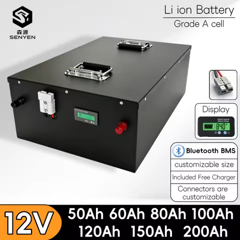 12V Battery Lithium 50Ah 60Ah 80Ah 100Ah 120Ah 150Ah 200Ah Li-ion for 1KW 2KW Solar Panel Inverter C