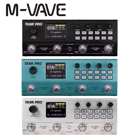 M-VAVE TANK PRO Guitar Bass Multi-Effects Pedal Rechargeable Amp/Cab Sim 120 Presets 300+ Effects 15