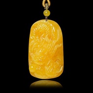 【正佳珠寶】蜜蠟琥珀 頂級滿蜜雞油黃 33.1g 單龍戲珠 蜜蠟琥珀