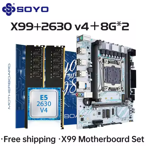 SOYO X99 Motherboard LGA 2011-3 Set Kit Xeon E5 2630 V4 CPU 16G=8GB*2 DDR4 REG ECC RAM Memory M.2 NA