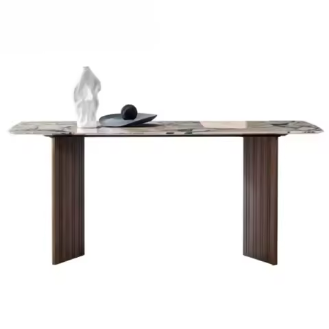 #Custom Modern Stone Elephant White Marble Top Dining Table Stainless Steel Legs Eucalyptus Veneer f