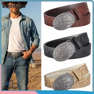 LUOLVUO Western Cowboy Belt, PU Leather Vintage Carved Buckle Embossed Belt, Fashion Punk Rock Y2K R