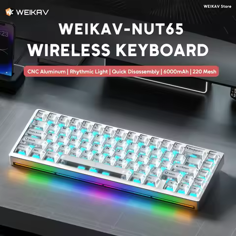 WEIKAV NUT65 Mini Wireless Gaming Aluminum Mechanical Keyboard PBT Transparent Keycaps 60% Bluetooth