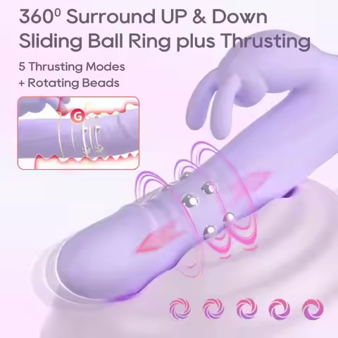 Telescopic Rabbit Vibrator with Round Beads Rotate Vaginal Massage Vibrating Dildo 360° Surround UP 