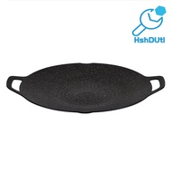 Korean BBQ Grill Pan Non-stick Round Baking Pan for Indoor Cooking Barbecue Tray with Handles Cast I