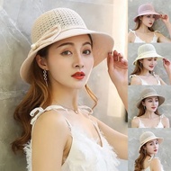 F63 Women's fashion beach hat with pearl ribbon motif
