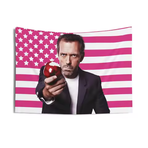 Dr house Indoor Wall Tapestries, House MD Pink Flag Outdoor for Decoration American Wall Decoration 