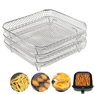 (Sekiranya) 3Layer Air Fryer Racks keluli tahan karat Square Air Fryer Basket dulang Stackable Dehydrator Racks Air Fryer Accessories Fit Kitchen (hubungi pelanggan)