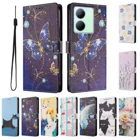 Luxury Butterfly Pattern Wallet Flip Leather Case For Vivo Y33S Y21 Y17 Y78 Plus Y76 Y36 Y35 Y28 Y28