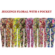 KIDS PRINTED FLORAL JEGGINGS SLIGHTLY STRETCH FREESIZE WITH 4 POCKETS (6-8 yr old)