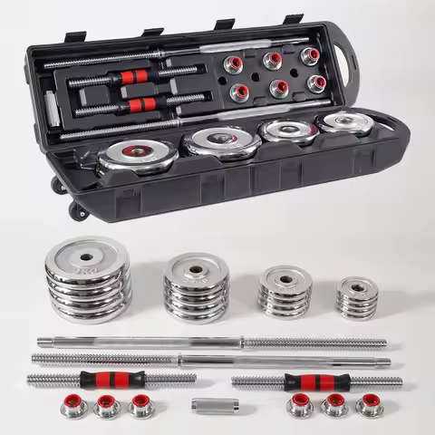 Custom Logo 50 Kg Lbs Cast Iron Free Weight Adjustable Dumbbell Set Electroplate Barbell and Dumbbel