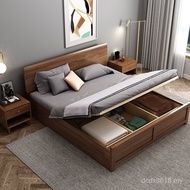 Bed Chinese Style Storage Bed Walnut 1.8m 1.5m Double Bed Box Wooden Bed Modern Real Frame Simple We