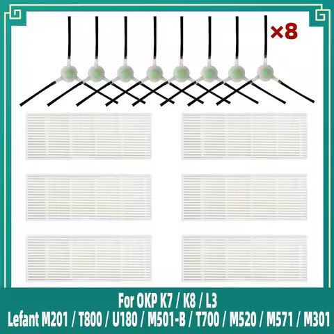 Side Brush Hepa Filter Fit For OKP K7 / K8 / L3 / Lefant M201 / T800 / U180 / M501-B / T700 / M520 /