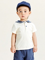 เสื้อยืดแขนสั้นเด็กหญิงและเด็กชาย Baby Cool Feeling Antibiotic Color Block Collar Academy Children's