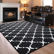 Large Shag Area Rug Memory Foam Living Room Rug 6x9 Feet, Black Plush Geometric Bedroom Rug, Indoor 