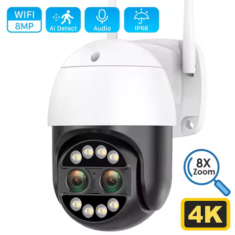 8MP 4K IP Camera WiFi Security CCTV Camera Dual-Lens Color Night Vision 4MP 2K 8X Digital Zoom IP66 