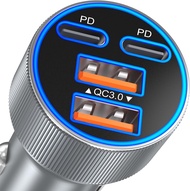 ≮709≯  USB C Car Charger Upgraded 90W 4-Port Dual 12V USB-C & USB-A Car Phone Charger Multiport QC 3