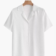 ส่งจากไทย เสื้อเชิ้ตแขนสั้น สีขาว ทรงสวย ใส่ได้ทั้งชายและหญิง ไซส์ M - 6XL เนื้อผ้าดีใส่สบายไม่ร้อน