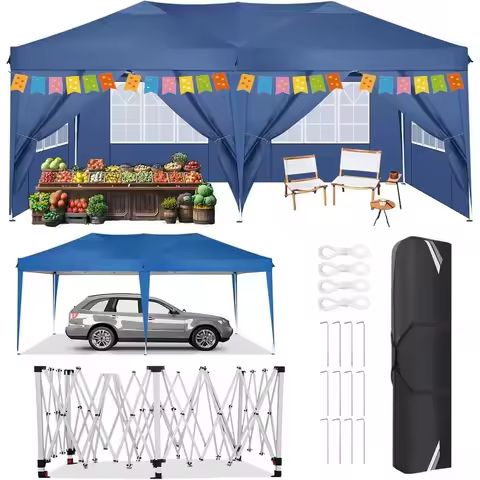 10x20 Pop up Canopy Tent with 6 Sidewalls, Waterproof Portable Outdoor Canopy 10x20 Easy up Instant 