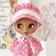 Pink set of clothes for Blythe, Pullip doll, bonnet and cape, 娃娃衣服, 布莱斯, 手工制作