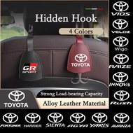 1pcs Car Back Seat Hanger Hook Hidden Leather Cover Headrest Food Plastic Bag Holder For Toyota Vios Raize Wigo Rush Veloz Yaris Ativ Revo Innova Avanza Fortuner GR Sport TRD