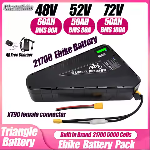 60v72v 3000w Triangle Electric Bicycle battery 36v 48v 52v ebike 30ah 40ah 50ah 60ah chamrider 1000w