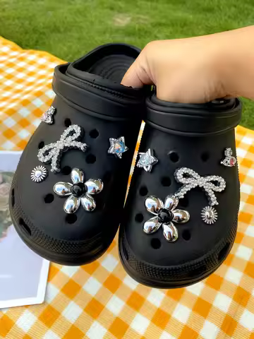 10 pieces of silver flowers, silver point diamond bow, ABS five star diamond, shoe buckle DIY decora
