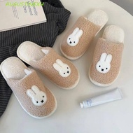 AUGUSTINEXH Winter Rabbit Plush Slippers, Fluffy Cartoon Warm Fur Slippers, Kawaii Bunny Rabbit Anti
