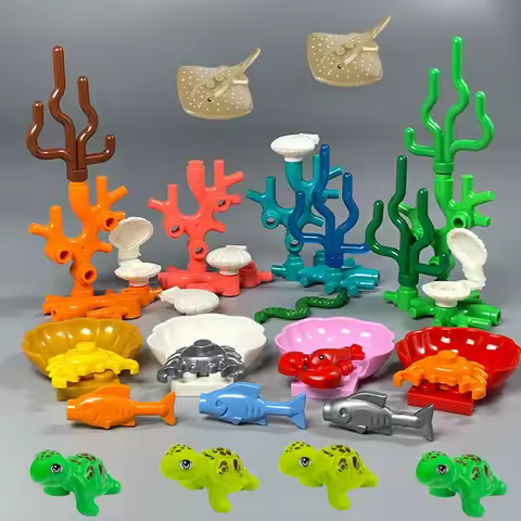 MOC Sea Seabed Creatures Coral Seaweed Shell Fish Shrimp Crab Aquarium for 31122 Building Blocks Toy