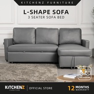 [FREE Shipping] KitchenZ 3 Seater Leather TPU Pet Friendly L Shape Multifunctional Sofa