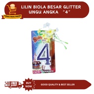 UNGU LILIN LARGE PURPLE GLITTER VIOLIN CANDLE NUMBER 4 - BIRTHDAY CANDLE