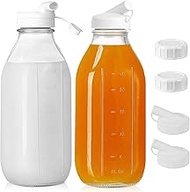 Viitech Set of 2 Glass Bottles for Filling, 1 Litre Milk Bottles with Screw Cap Juice Bottles and Si