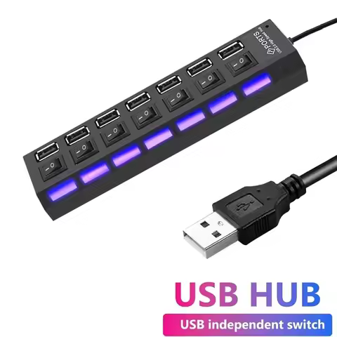 USB 2.0 Hub USB Hub 2.0 Multi USB Splitter Hub Use Power Adapter 7 Port Multiple Expander 2.0 USB Hu