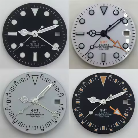 quartz watch dial 29mm black and white dial with hands paired with the RONDA 515 GMT quartz movement