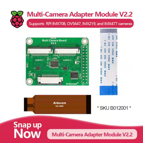 Multi-Camera Adapter Module V2.2, supports Raspberry Pi Camera Module 3 (12MP IMX708), 5MP OV5647, 8