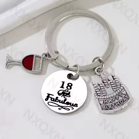 Classic Red Win Birthday Cake 18 Or 60 Custom Made Alloy Key Ring For Friends Family Member Good Gif