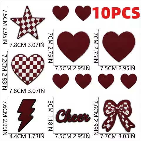 10PCS Brown Element Game Day Embroidery Patches Cheerleader Lightning Love Star Bow Iron On For DIY 
