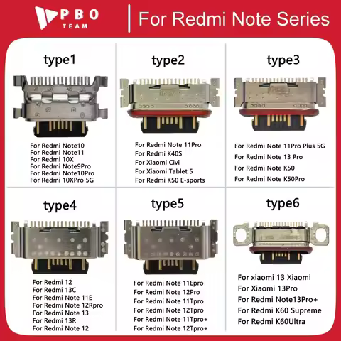 10Pcs Type-C USB Charger Dock Charging Port Connector Jack Plug For Xiaomi Redmi Note 10 11 11E 11S
