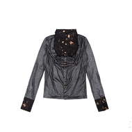 Ariadna Punk Y2K Rock คอวี เสื้อเชิ้ตแขนยาว ผู้หญิง งานเย็บปะติดปะต่อ ปกเสื้อ Stand-Up Original ดีไซ