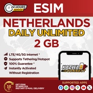 eSIM Netherlands Daily Unlimited 2GB Data | eSIM Activated Instantly
