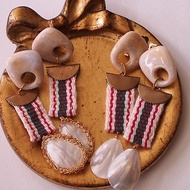 原住民圖騰手工織布創作 大耳夾耳環 有機玻璃 黃銅 白蝶貝