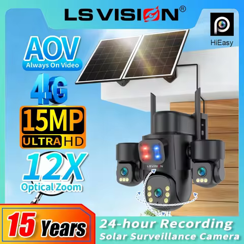 LS VISION 24/7 Recording PTZ 4G Solar Camera AOV 12X Zoom 15MP 3-Screen Outdoor Security Cameras Aut