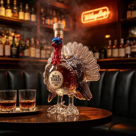 Wild Turkey Shaped Crystal Whiskey Decanter Lead Free Clear Glass Bourbon Spirits Bottle Wooden Cork