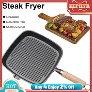 Cast Iron Skillet Frying Pan with Wooden Handle Uncoated Non-stick Steak Skillet Camping Indoor and 