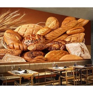 European Style Bread Bakery Wallpaper Wheat Toast Baguette Ciabatta Mural for Restaurant Baking Shop