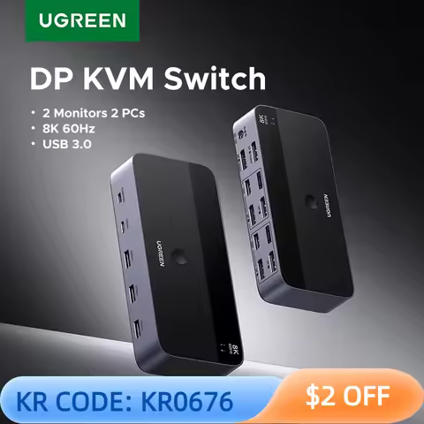 UGREEN 8K 60Hz DP KVM Switch 2 Monitors 2 PCs USB 3.0 Sharing Keyboard Mouse Monitor with HDR 3D for